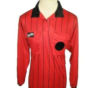 Mens Official Sports LS Red Stripe Soccer Futbol Referee Shirt sz L